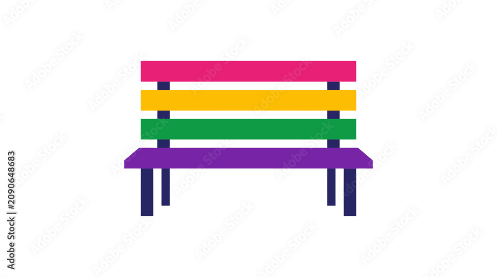 Obraz premium A colorful park bench with four horizontal slats in pink yellow green and purple.