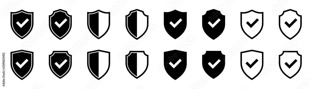Fototapeta premium Shield icon set. Protect shield security line icons. Design elements for concept of safety and protection. Vector illustration