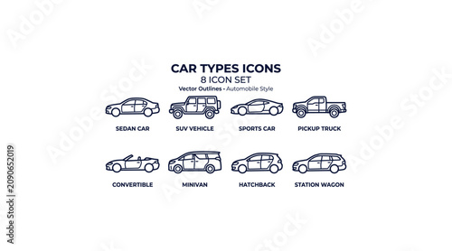  Car types vector icon set for automotive design
