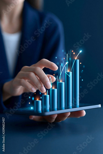 A digital display showing the intersection of technological innovation and investment growth, with a professional reviewing the data. The image provides ample copy space for text or other elements.