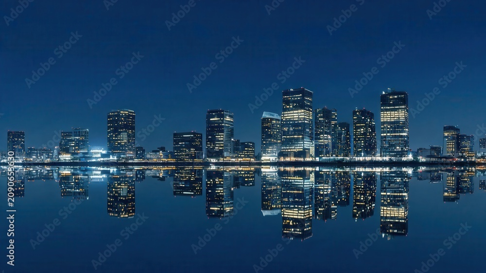Fototapeta premium City skyline at night with water reflection