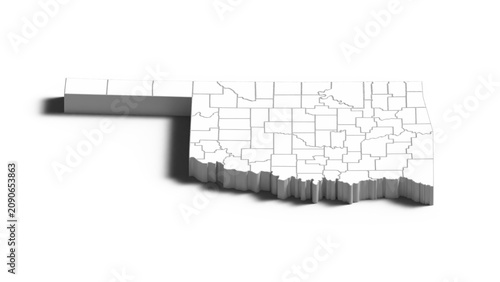 Oklahoma 3D Map with Counties Boundaries, Minimal USA State Administrative District Isometric Vector Illustration