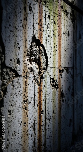 Weathered Concrete Wall with Cracked Rough Surface in Harsh Light