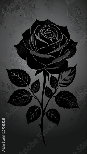 Dark Elegant Black Rose Illustration on Textured Gray Background