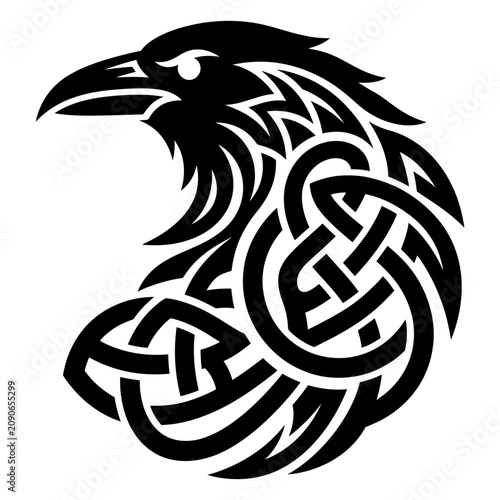 Bold Norse raven head Celtic knot vector