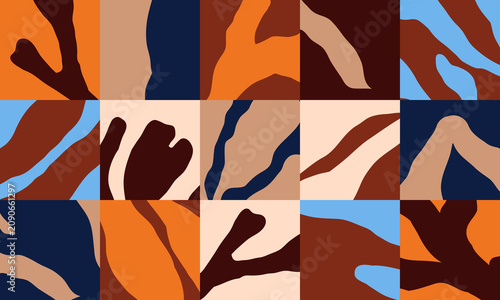 Abstract organic grid background design with nature shapes. Modern art mosaic...