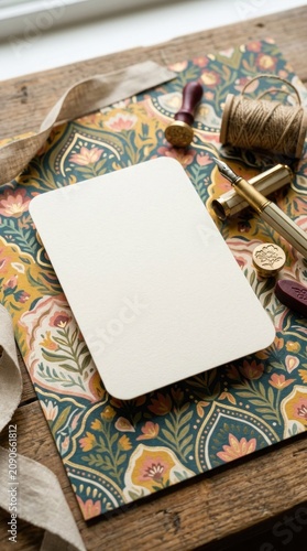 Vintage Stationery Flat Lay with Wax Seal and Twine.