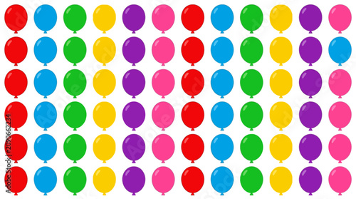 Tableau sur toile Vibrant array of many colorful balloons arranged in a neat grid pattern on a clean white background