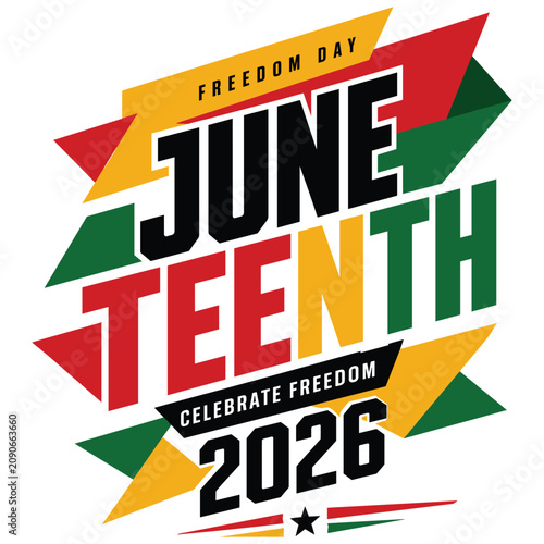 Freedom day juneteenth 2026 celebrate freedom with dynamic abstract shapes and pan african colors