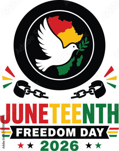 Juneteenth freedom day 2026 dove map chains illustration symbolizing liberation and hope for future