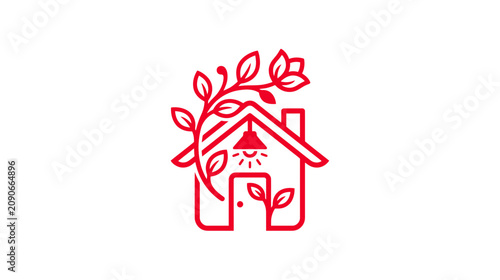 Foto Eco Home Concept: House Outline with Growing Plant and Light Bulb