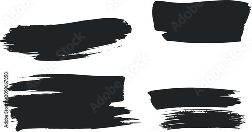 Photos Set of black grunge brush strokes