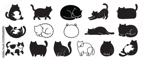 Photography Fat cat silhouettes set featuring sleeping and lounging postures silhouette slee