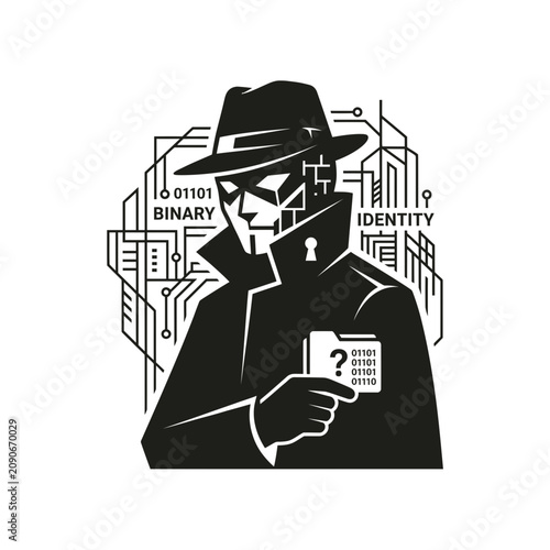 Cybersecurity Hacker Identity Theft Binary Code Espionage