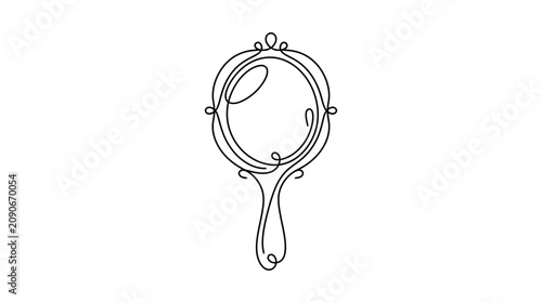 Elegant Hand Mirror Line Art - Vintage Reflection Symbol