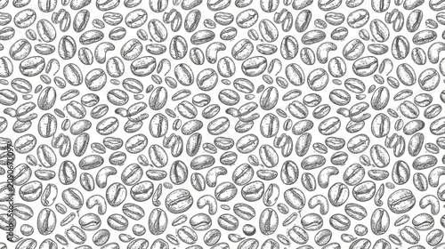 Hand-drawn Coffee Bean Pattern - Black and White Sketch Background