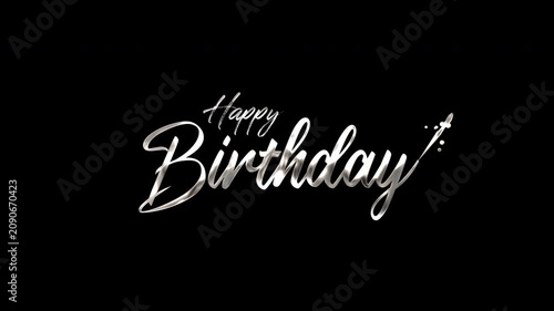 Sparkling silver happy birthday text reveal on black background