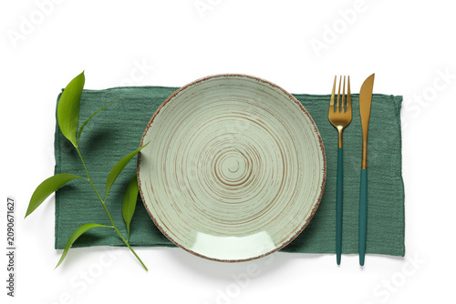 Empty ceramic plate with gr...