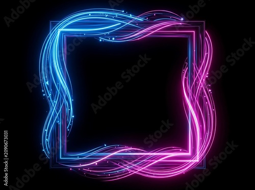 Abstract futuristic glowing neon cube hologram.