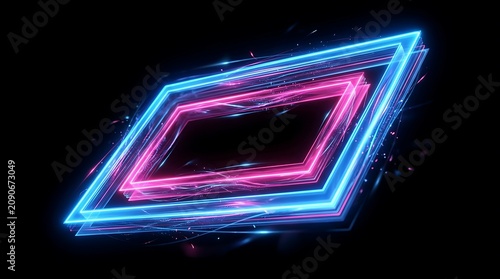 Abstract futuristic neon light tunnel interior design.
