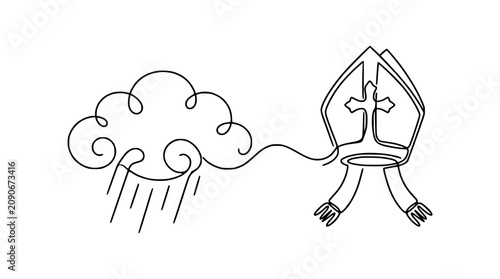 Foto Bishop's Mitre Connected to Storm Cloud with Rain - One Line Drawing