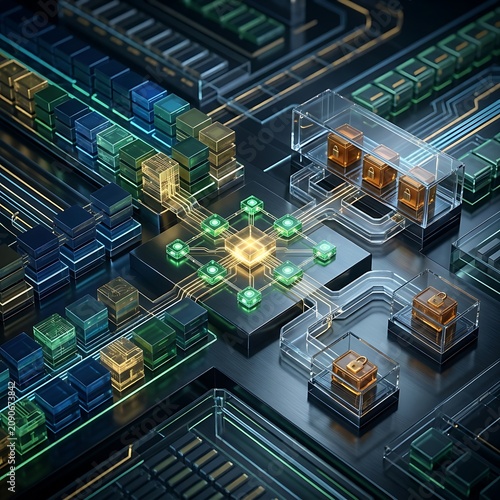 Aerial view of modern city with glowing network connections.