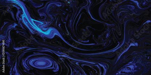 Принти на полотні Abstract liquid blue swirls on black background with abstract background creativ