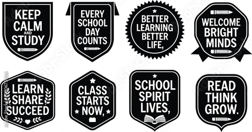 Fotografie Collection of eight educational motivation badges with inspirational quotes for