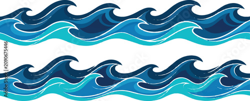 Decorative blue sea wave border design element with abstract seamless illustration background decoration wallpaper