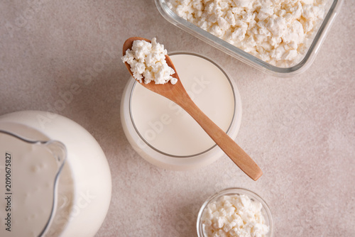 Glass of fresh kefir and bo...