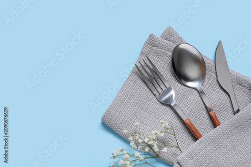 Silver cutlery with napkin ...