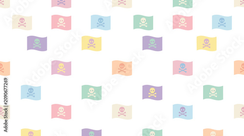 Canvastavla Pastel Pirate Flags Seamless Pattern - Jolly Roger Skull and Crossbones Backgrou