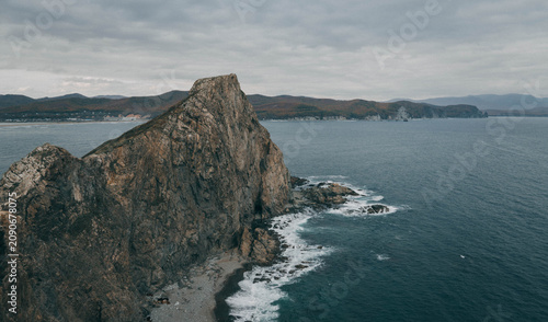 Bild auf Leinwand Sea of Japan atmospheric view on the Russia coast at Dalnegorsk city with Briner cape and rocky cliffs with waves at Primorsky krai