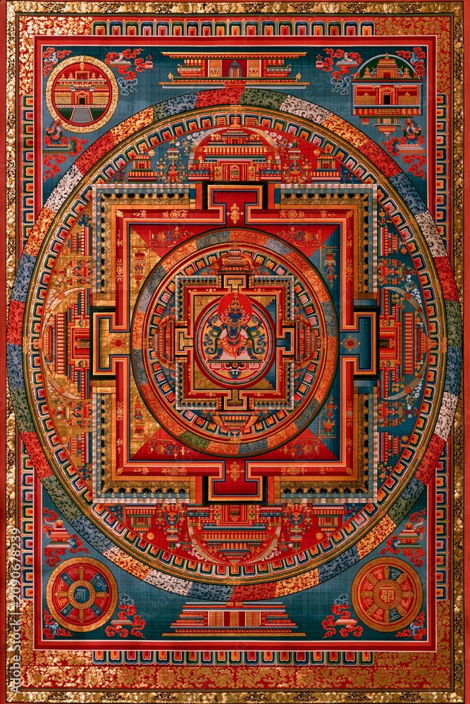 Naklejka premium Traditional Tibetan Thangka painting of the Mandala of Vajrayogini