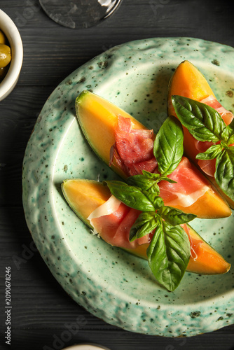 Plate of fresh melon pieces...