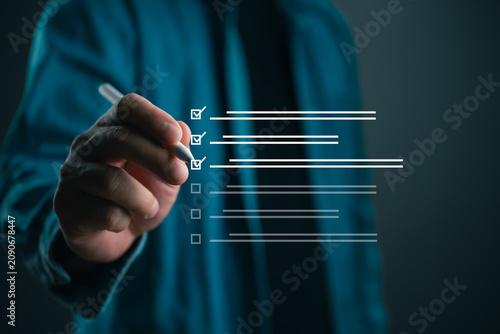 Принти на полотні Online survey and digital questionnaire concept, business professional completing a virtual checklist, assessment, customer feedback, evaluation, data collection, compliance and workflow management