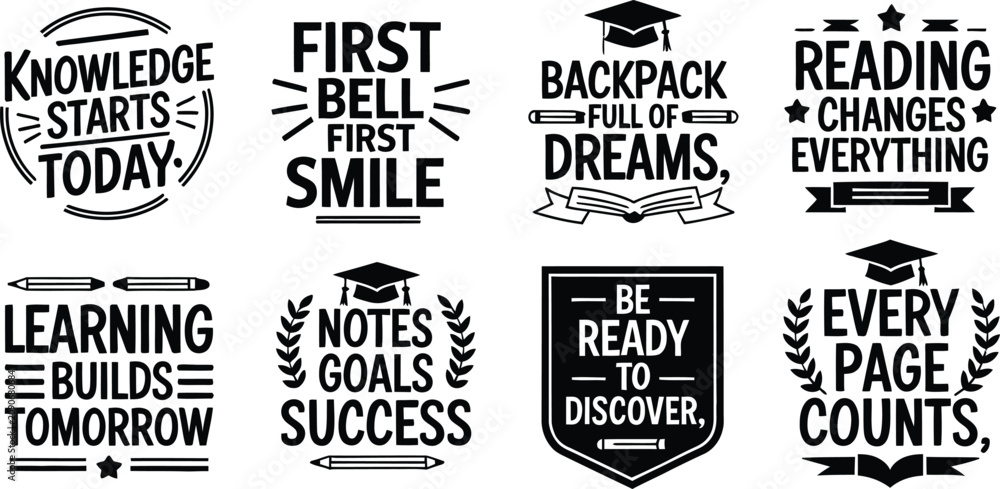 Obraz premium Collection of inspirational educational quotes and symbols in black and white vector art