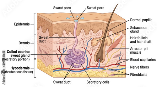 Принти на полотні Human Skin Anatomy Cross-Section Infographic