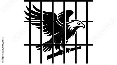 Photos Eagle behind bars, symbol of confinement, lost freedom, captivity, and restriction