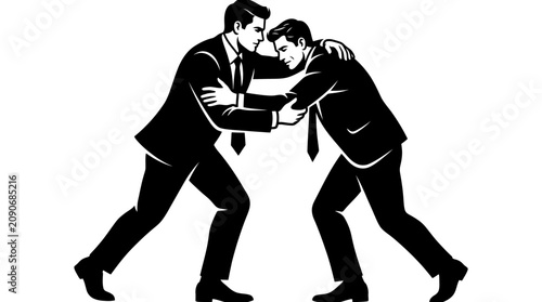 Photos Two businessmen in suits wrestling, symbolizing competition and rivalry in busin