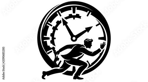 Foto Businessman Running Against Time Clock Deadline Business Concept