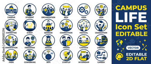 Bild auf Leinwand Campus Life Icon Set - Student Activities, Education, University, College, Caree