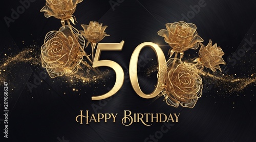 Happy 50th Birthday Gold Glitter Animation with Sparkling Lights and Luxury Celebration Background