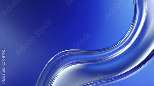 Smooth, flowing metallic curves create an abstract blue background.