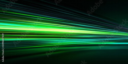 Vivid green light streaks create a sense of speed and motion.