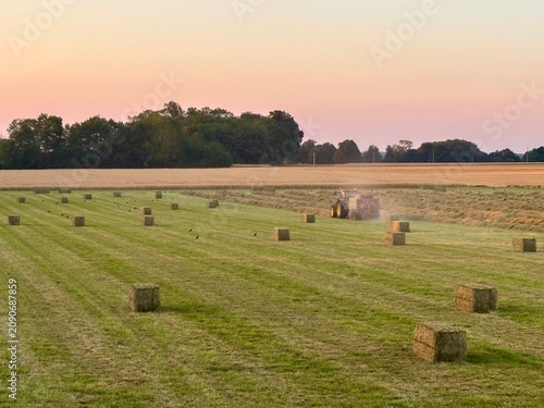 Canvastavla harvest active farming scene at sunset