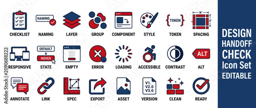 Design Handoff Checklist Icon Set: Editable Vector Graphics for UI/UX