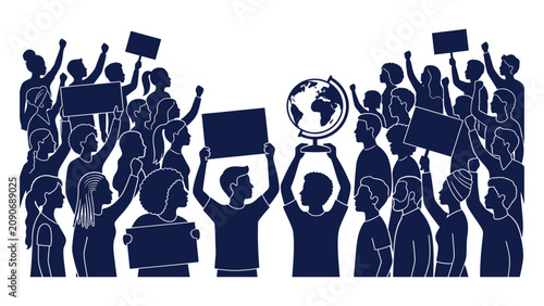 Bild auf Leinwand Global activists hold up a model of the earth to advocate for environmental protection