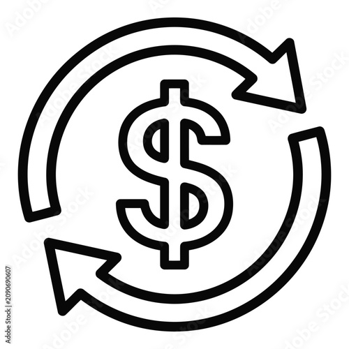 Recycling money symbol with circular arrows icon