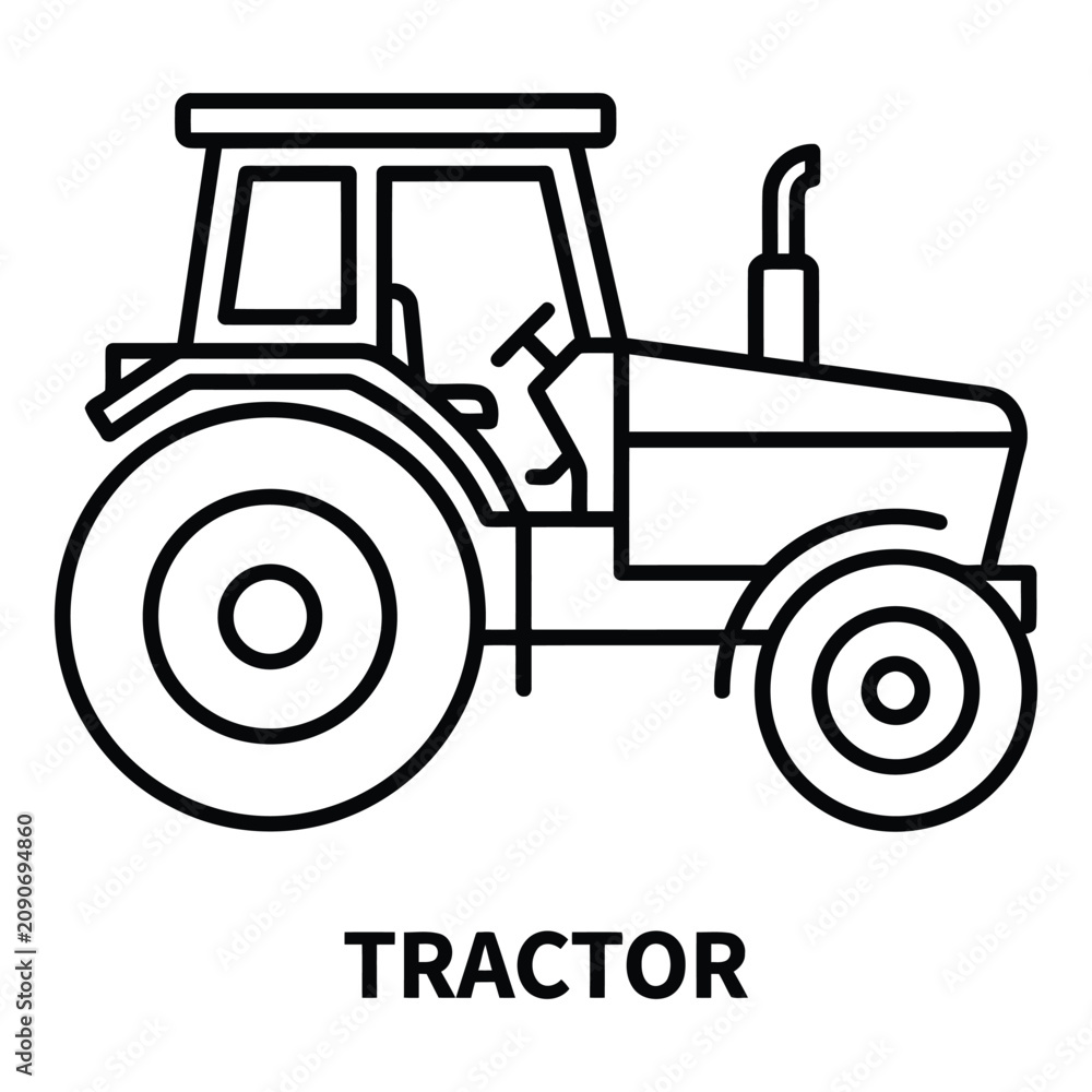 Obraz premium Simple line drawing of a black and white tractor facing forward